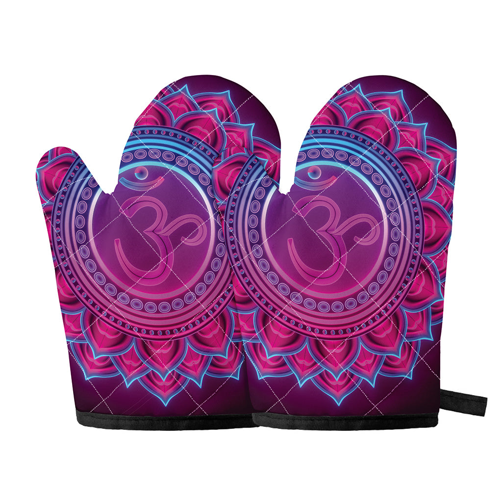 Purple And Teal Om Mandala Print Oven Mitts