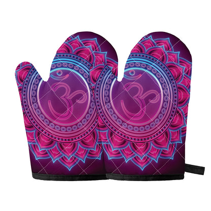 Purple And Teal Om Mandala Print Oven Mitts
