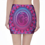 Purple And Teal Om Mandala Print Pencil Mini Skirt