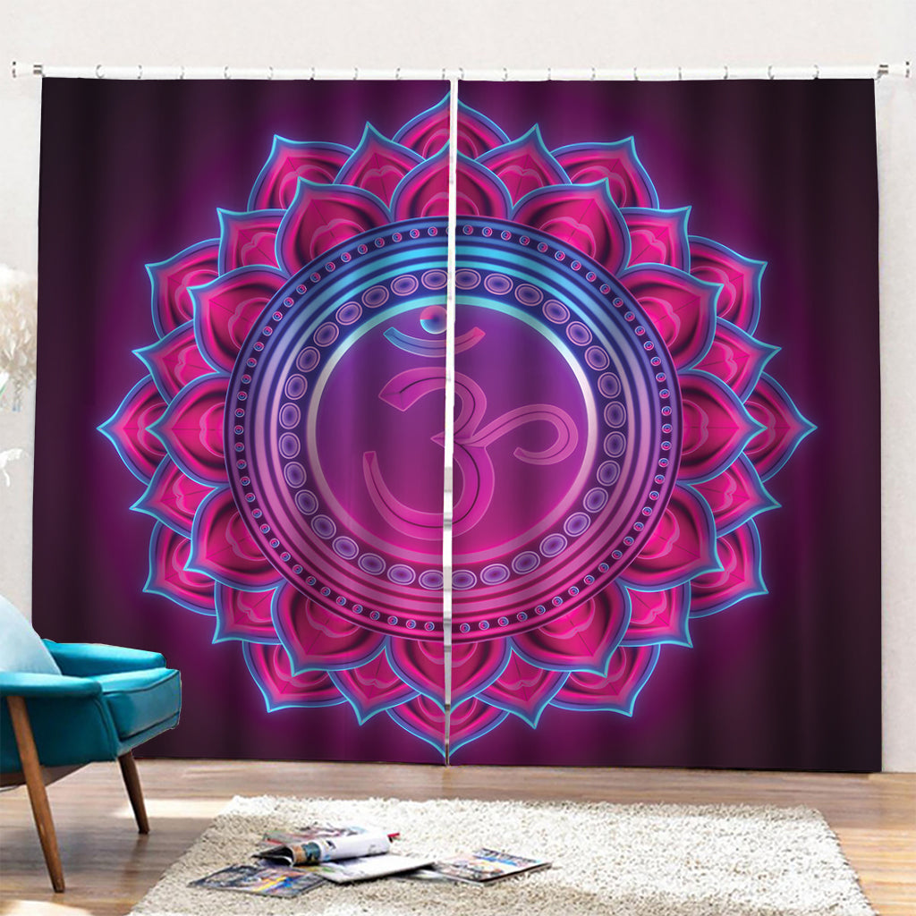 Purple And Teal Om Mandala Print Pencil Pleat Curtains