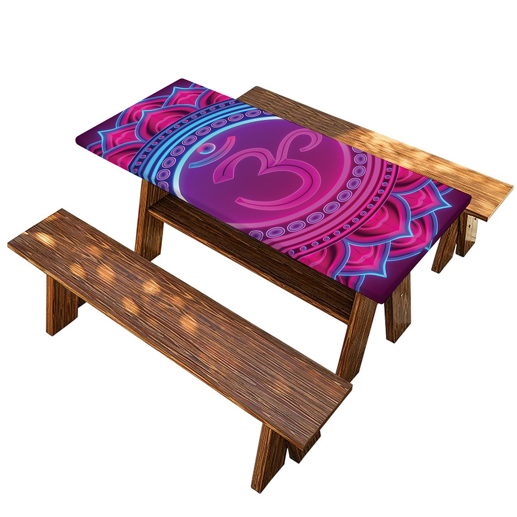 Purple And Teal Om Mandala Print Picnic Table Cover