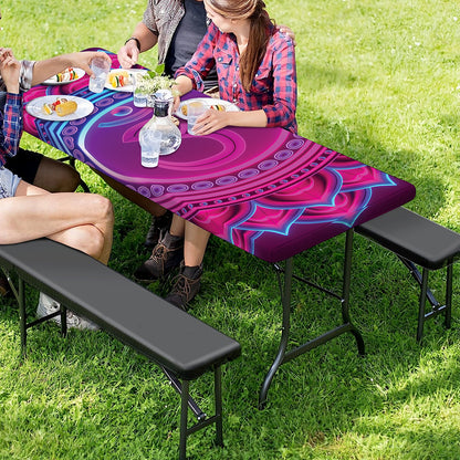 Purple And Teal Om Mandala Print Picnic Table Cover