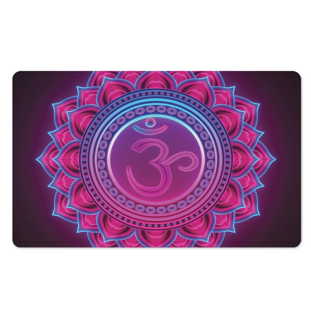 Purple And Teal Om Mandala Print Polyester Doormat