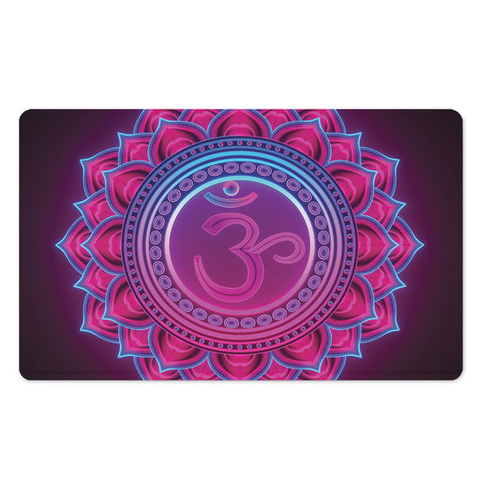 Purple And Teal Om Mandala Print Polyester Doormat