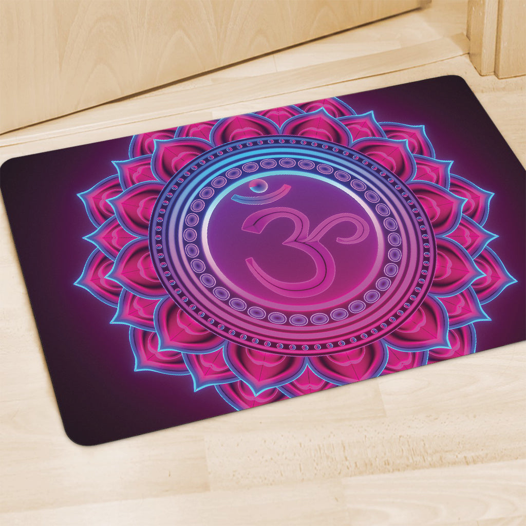 Purple And Teal Om Mandala Print Polyester Doormat