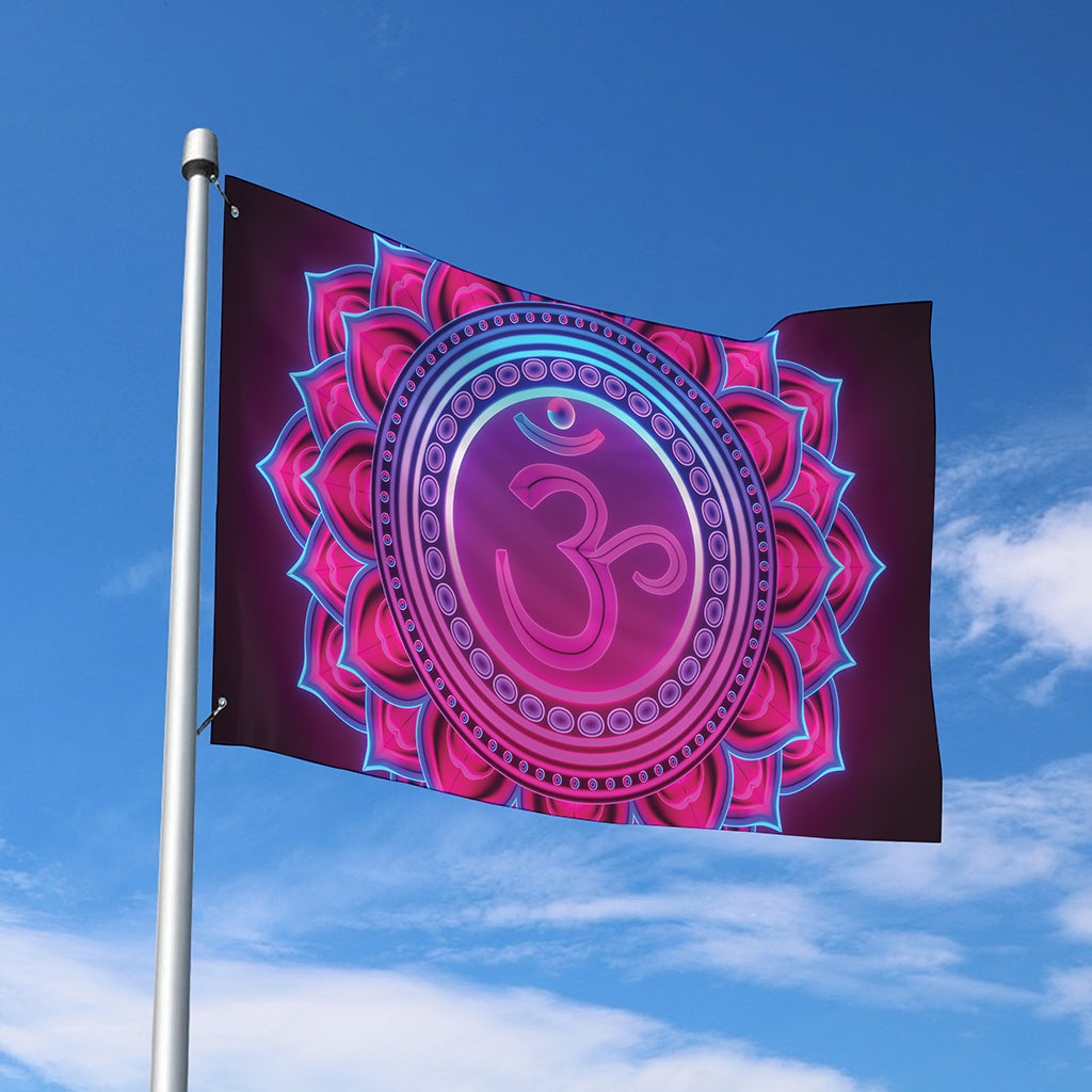 Purple And Teal Om Mandala Print Polyester Flag