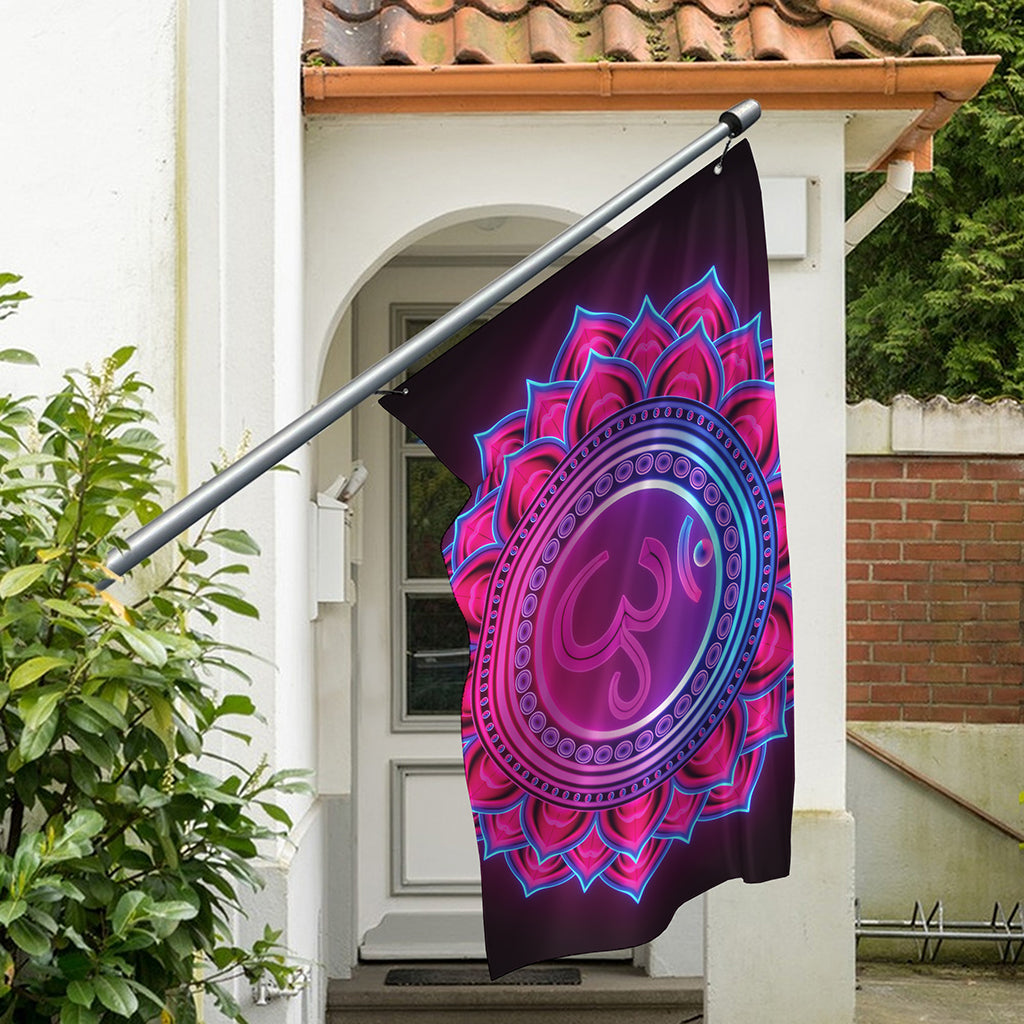 Purple And Teal Om Mandala Print Polyester Flag