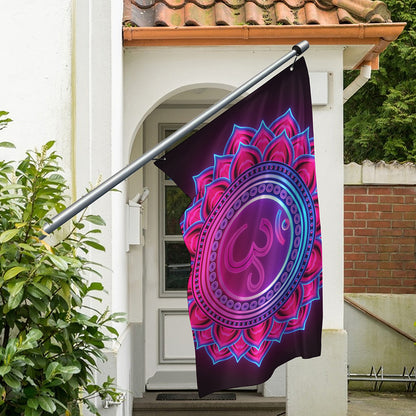Purple And Teal Om Mandala Print Polyester Flag
