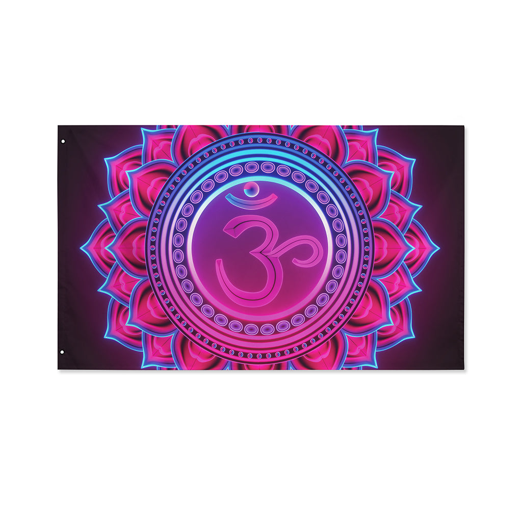Purple And Teal Om Mandala Print Polyester Flag