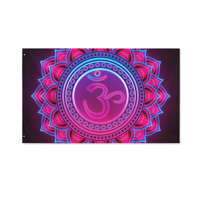 Purple And Teal Om Mandala Print Polyester Flag
