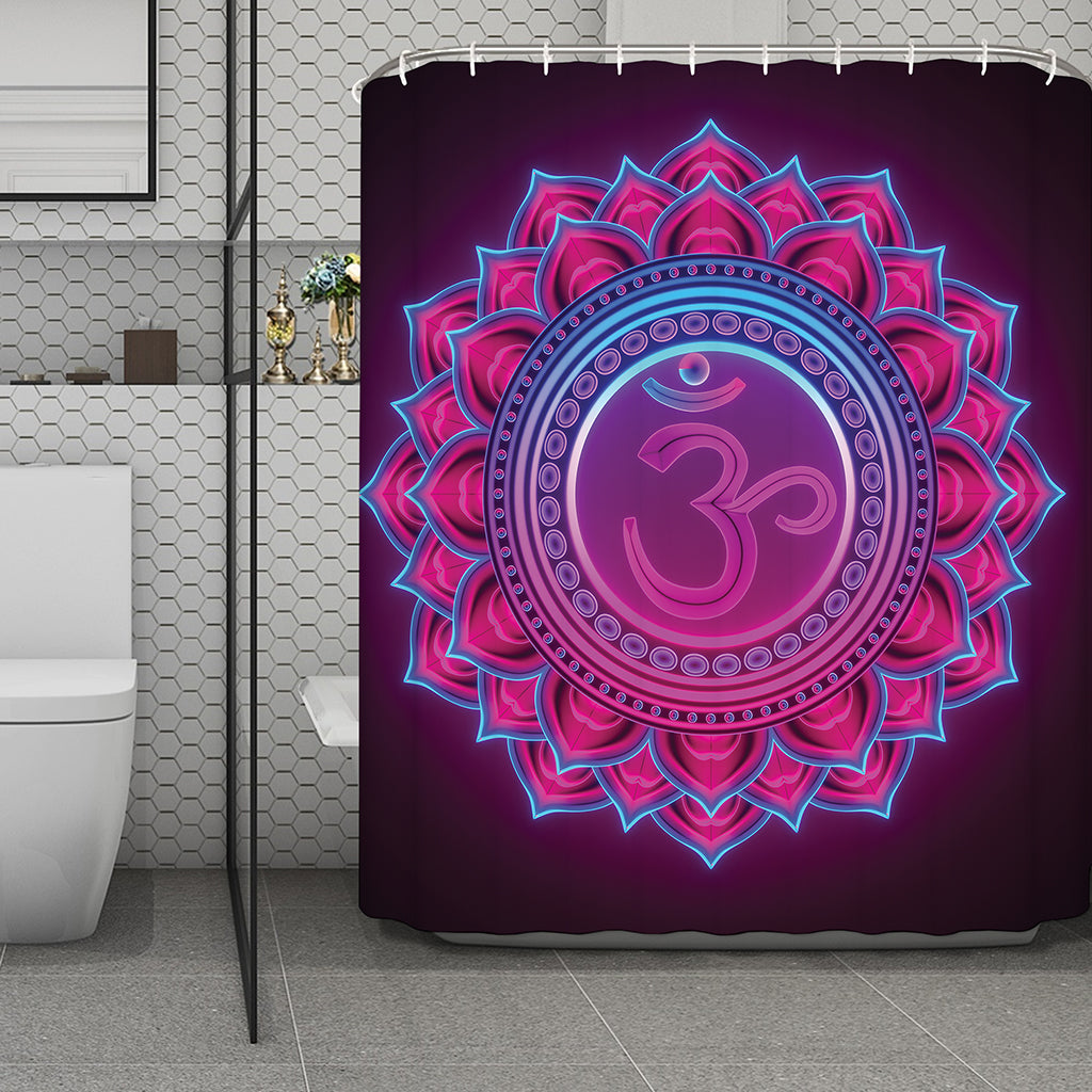 Purple And Teal Om Mandala Print Polyester Shower Curtain