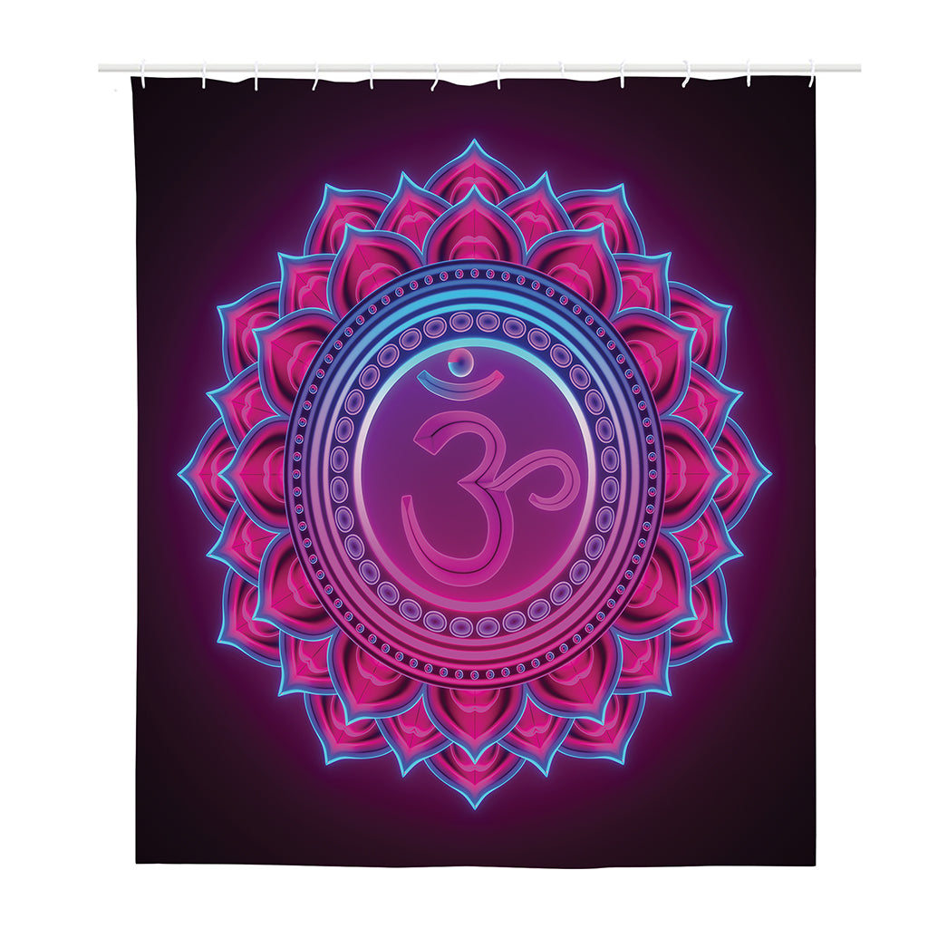Purple And Teal Om Mandala Print Polyester Shower Curtain