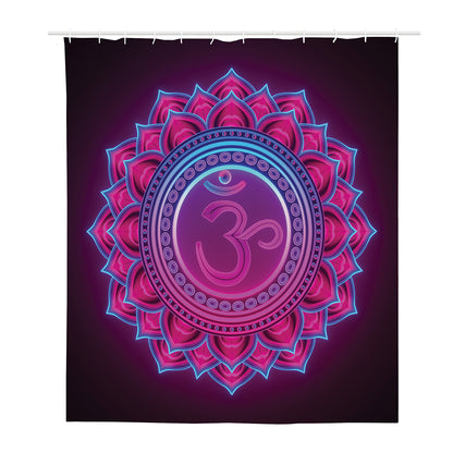 Purple And Teal Om Mandala Print Polyester Shower Curtain