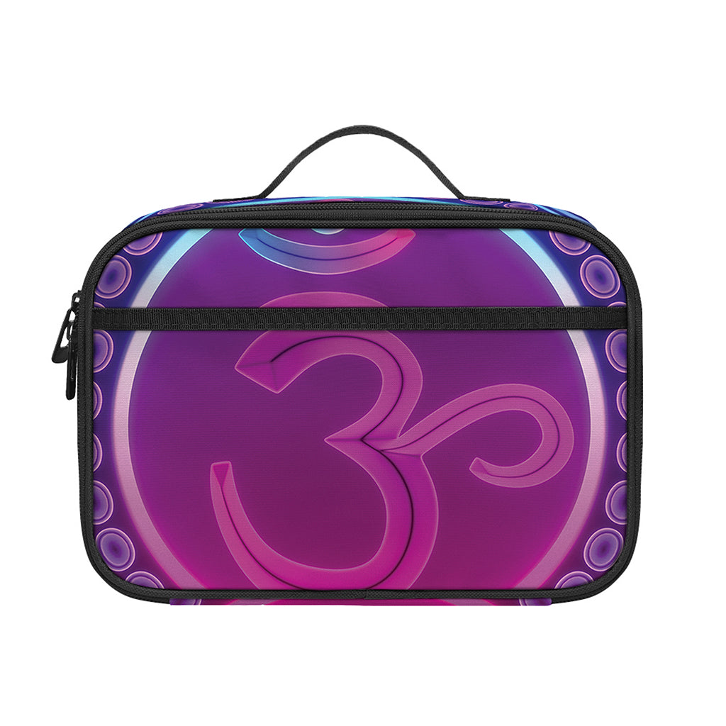 Purple And Teal Om Mandala Print Portable Lunch Bag