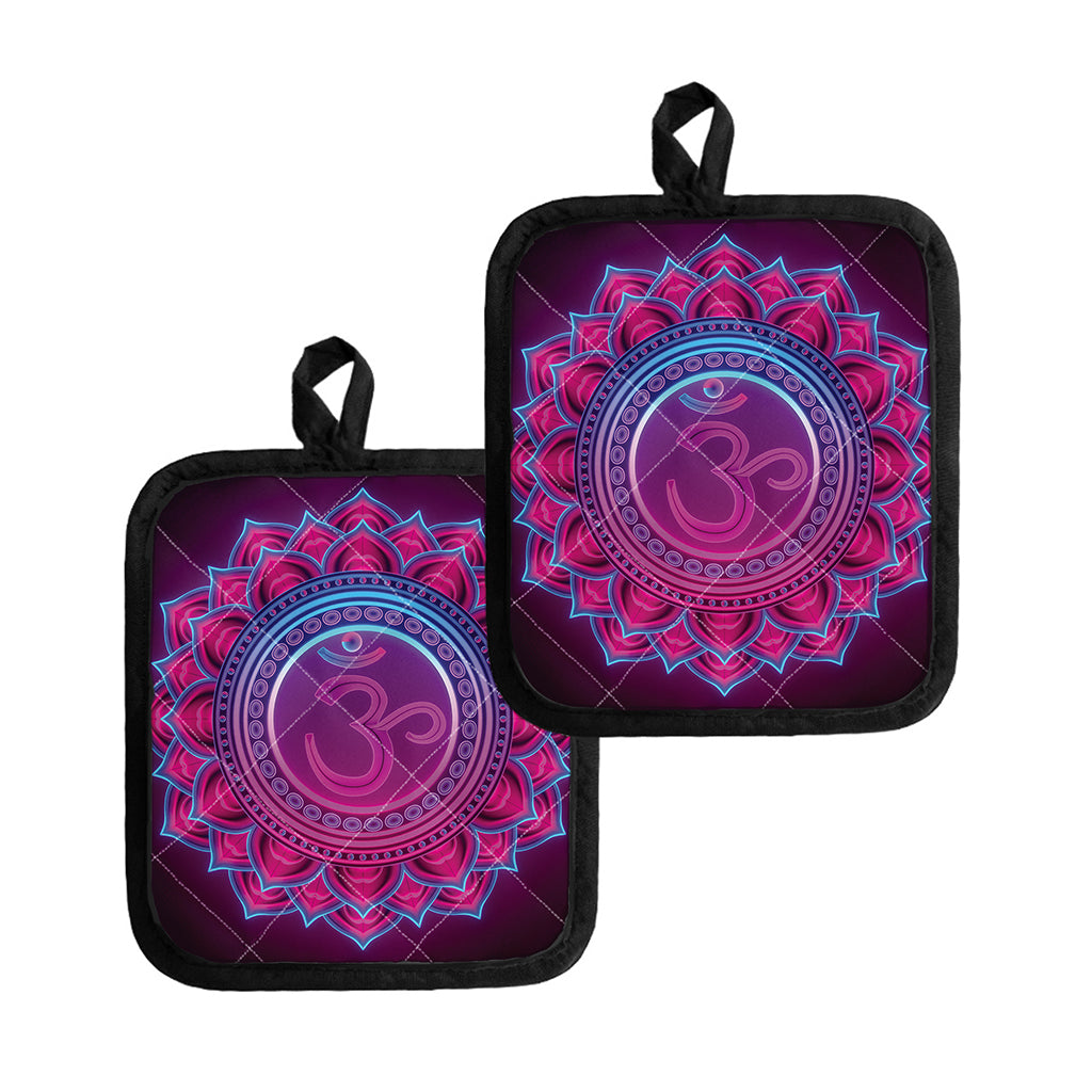 Purple And Teal Om Mandala Print Pot Holders