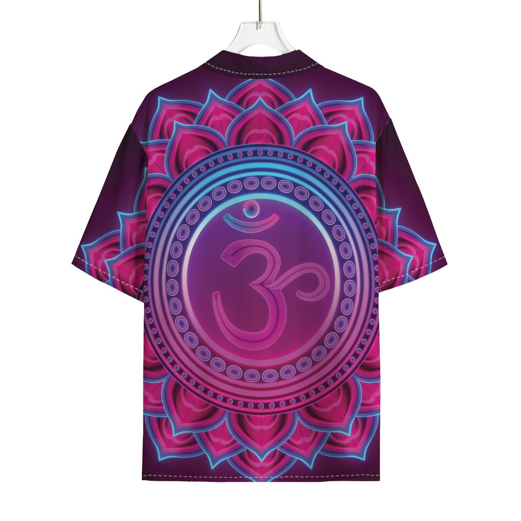 Purple And Teal Om Mandala Print Rayon Hawaiian Shirt