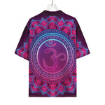 Purple And Teal Om Mandala Print Rayon Hawaiian Shirt