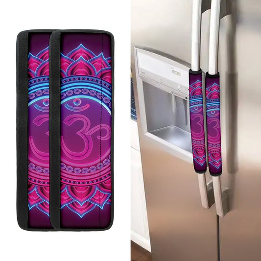 Purple And Teal Om Mandala Print Refrigerator Handle Covers