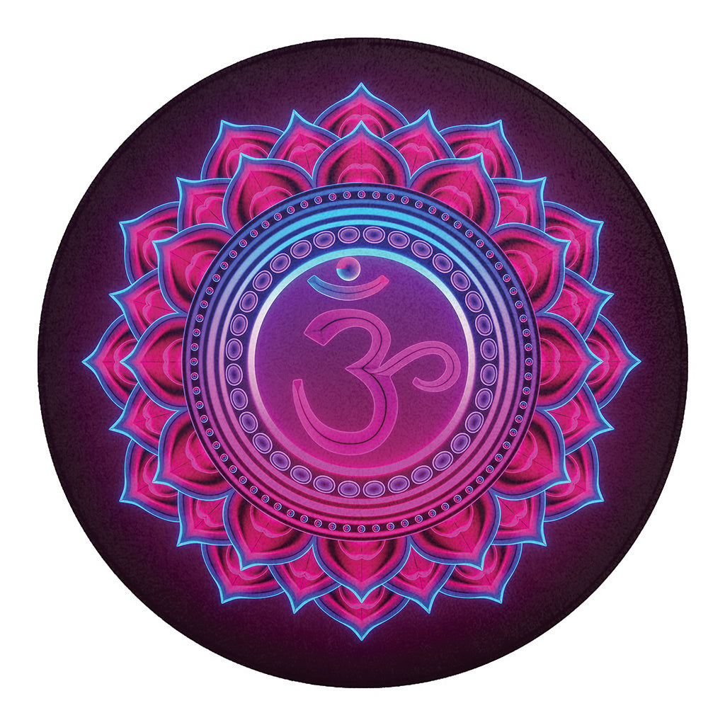 Purple And Teal Om Mandala Print Round Blanket