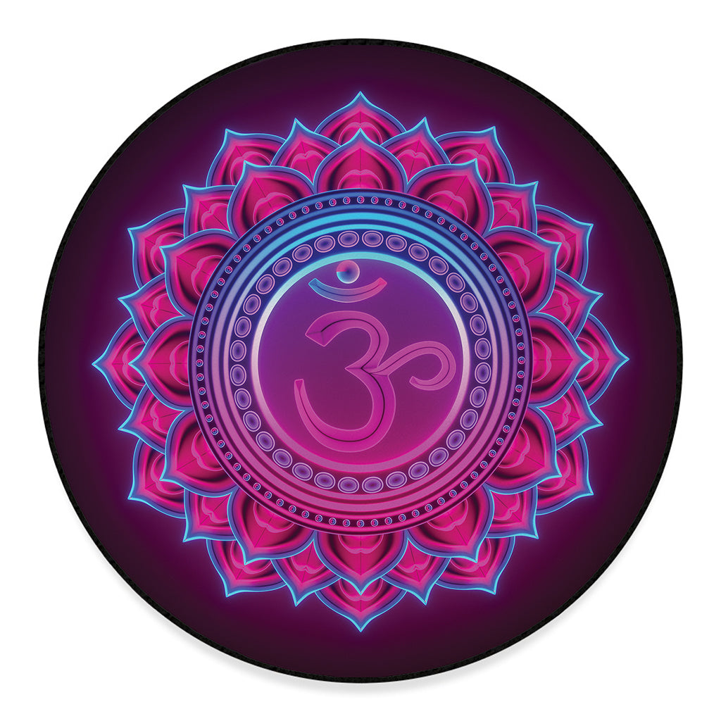 Purple And Teal Om Mandala Print Round Floor Mat
