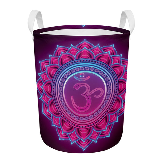 Purple And Teal Om Mandala Print Round Laundry Basket