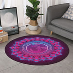 Purple And Teal Om Mandala Print Round Rug