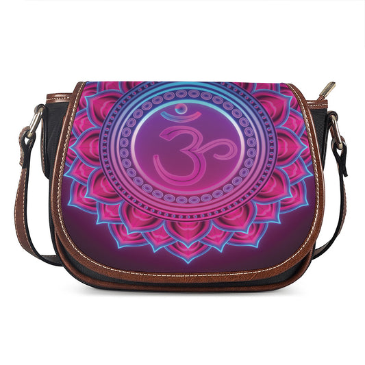 Purple And Teal Om Mandala Print Saddle Bag