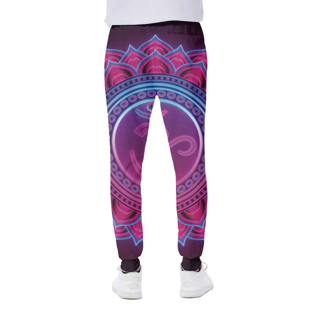 Purple And Teal Om Mandala Print Scuba Joggers