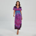 Purple And Teal Om Mandala Print Short Sleeve Maxi Dress