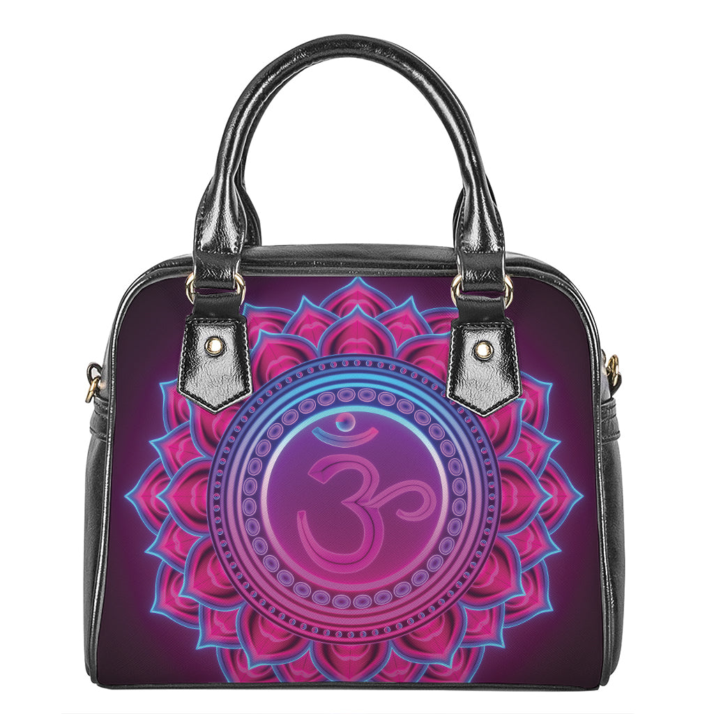 Purple And Teal Om Mandala Print Shoulder Handbag