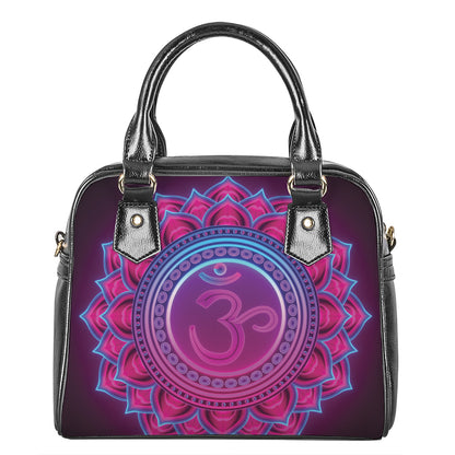 Purple And Teal Om Mandala Print Shoulder Handbag