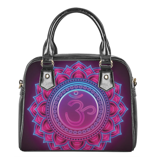 Purple And Teal Om Mandala Print Shoulder Handbag