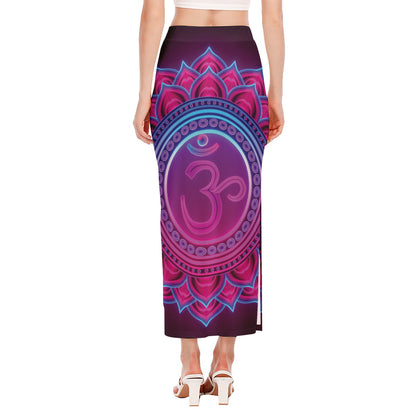 Purple And Teal Om Mandala Print Side Slit Maxi Skirt