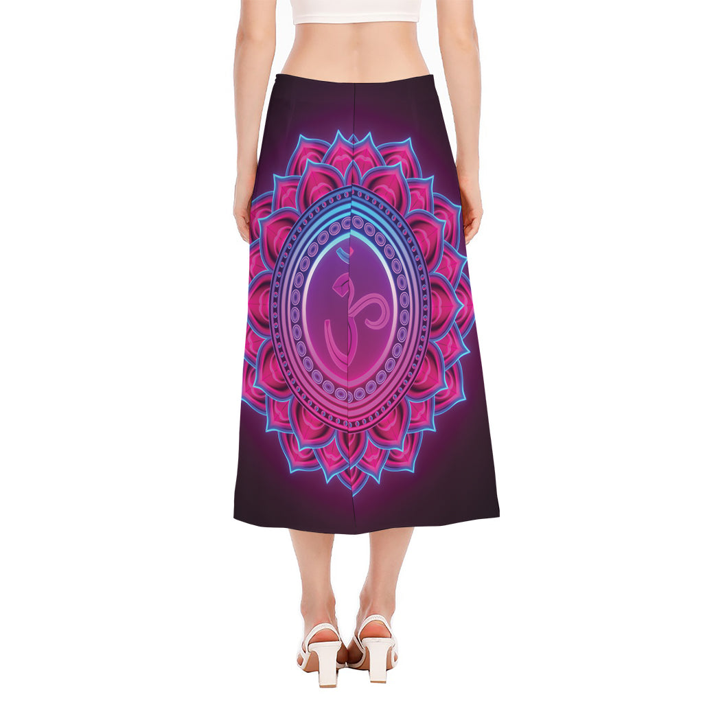 Purple And Teal Om Mandala Print Side Slit Midi Skirt