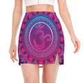 Purple And Teal Om Mandala Print Side Slit Mini Skirt