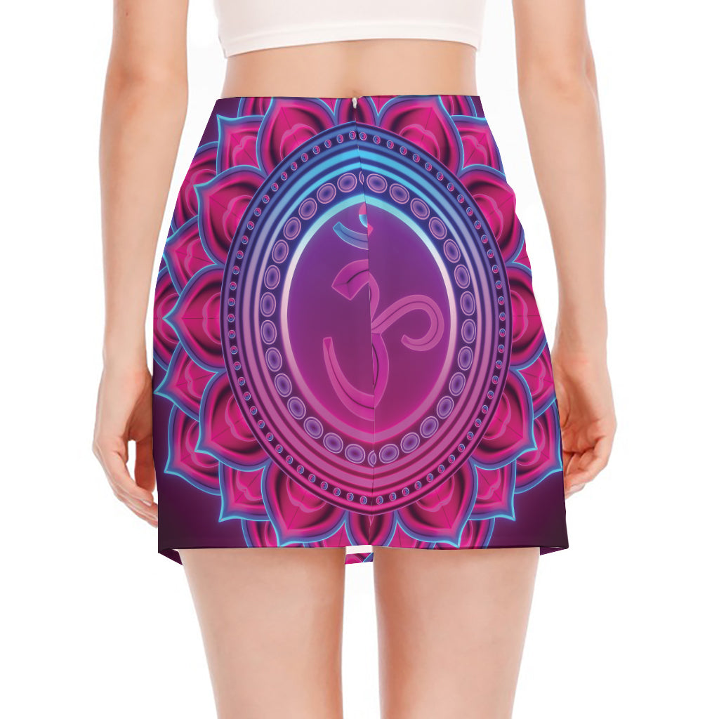 Purple And Teal Om Mandala Print Side Slit Mini Skirt