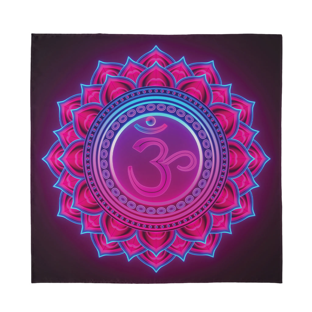Purple And Teal Om Mandala Print Silk Bandana