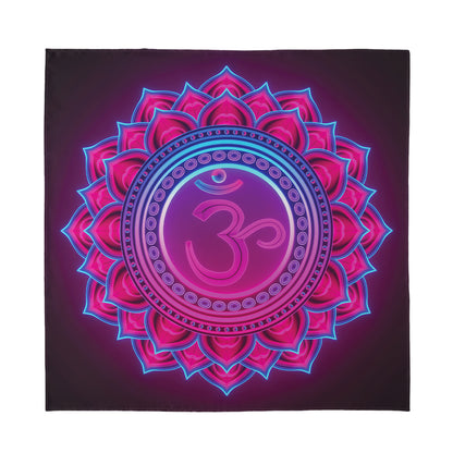 Purple And Teal Om Mandala Print Silk Bandana