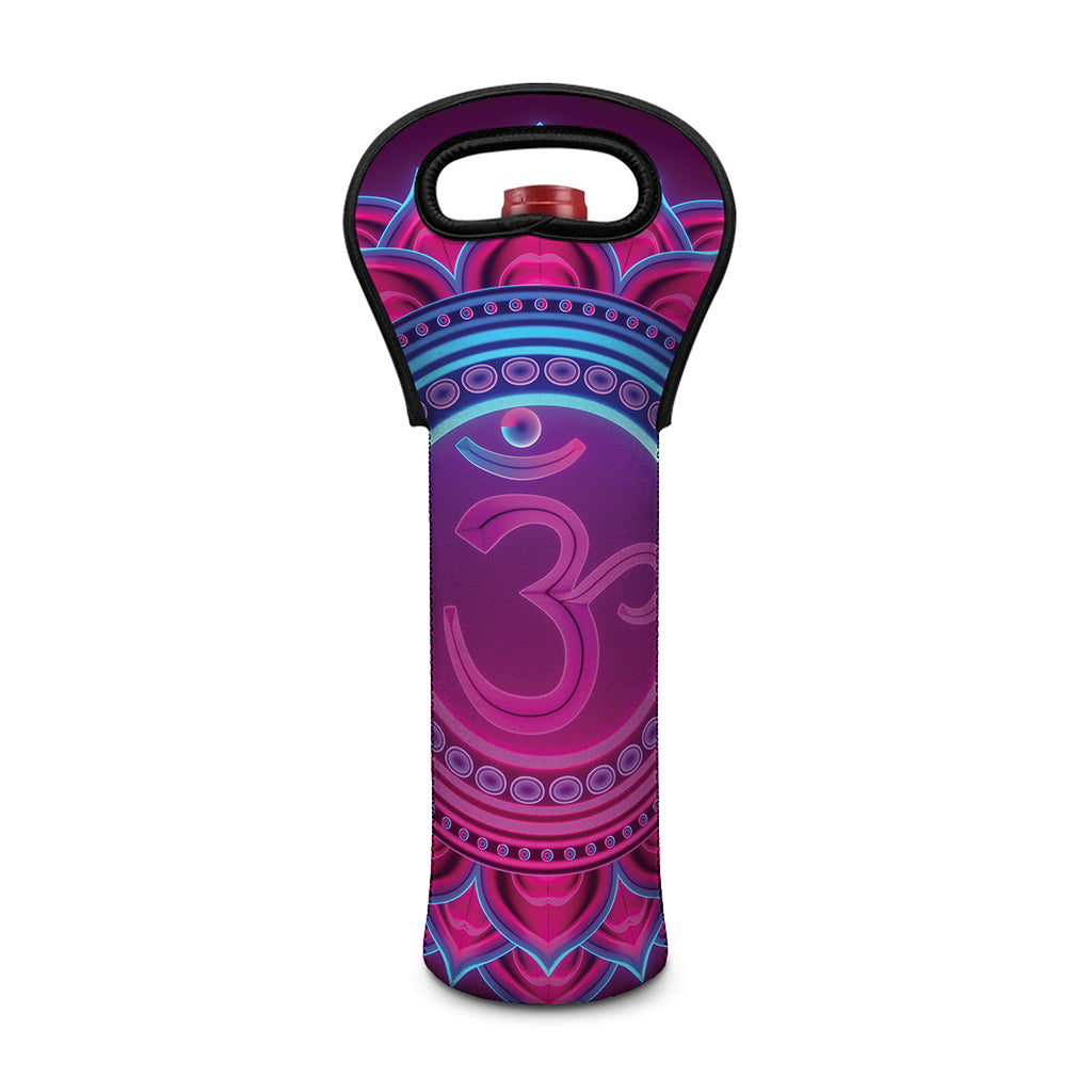 Purple And Teal Om Mandala Print Single Neoprene Wine Tote