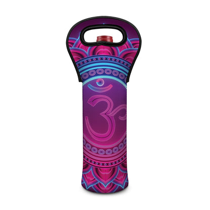 Purple And Teal Om Mandala Print Single Neoprene Wine Tote
