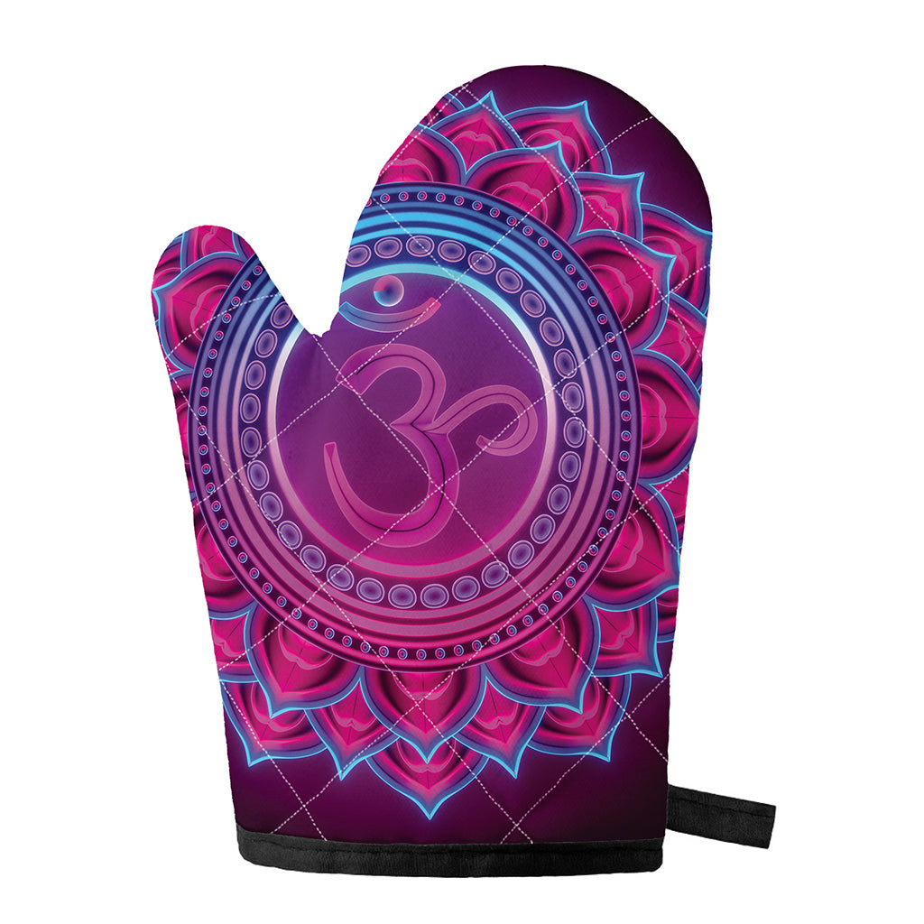 Purple And Teal Om Mandala Print Single Oven Mitt
