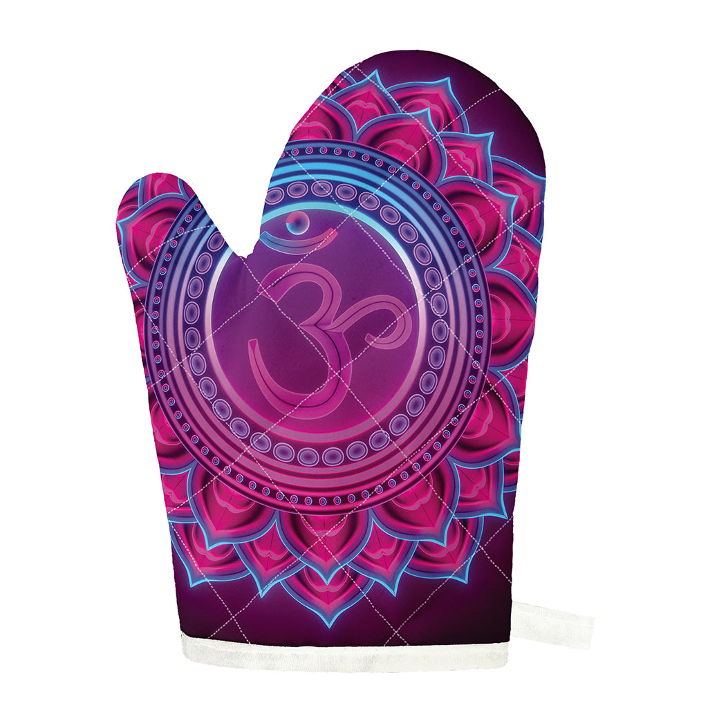 Purple And Teal Om Mandala Print Single Oven Mitt
