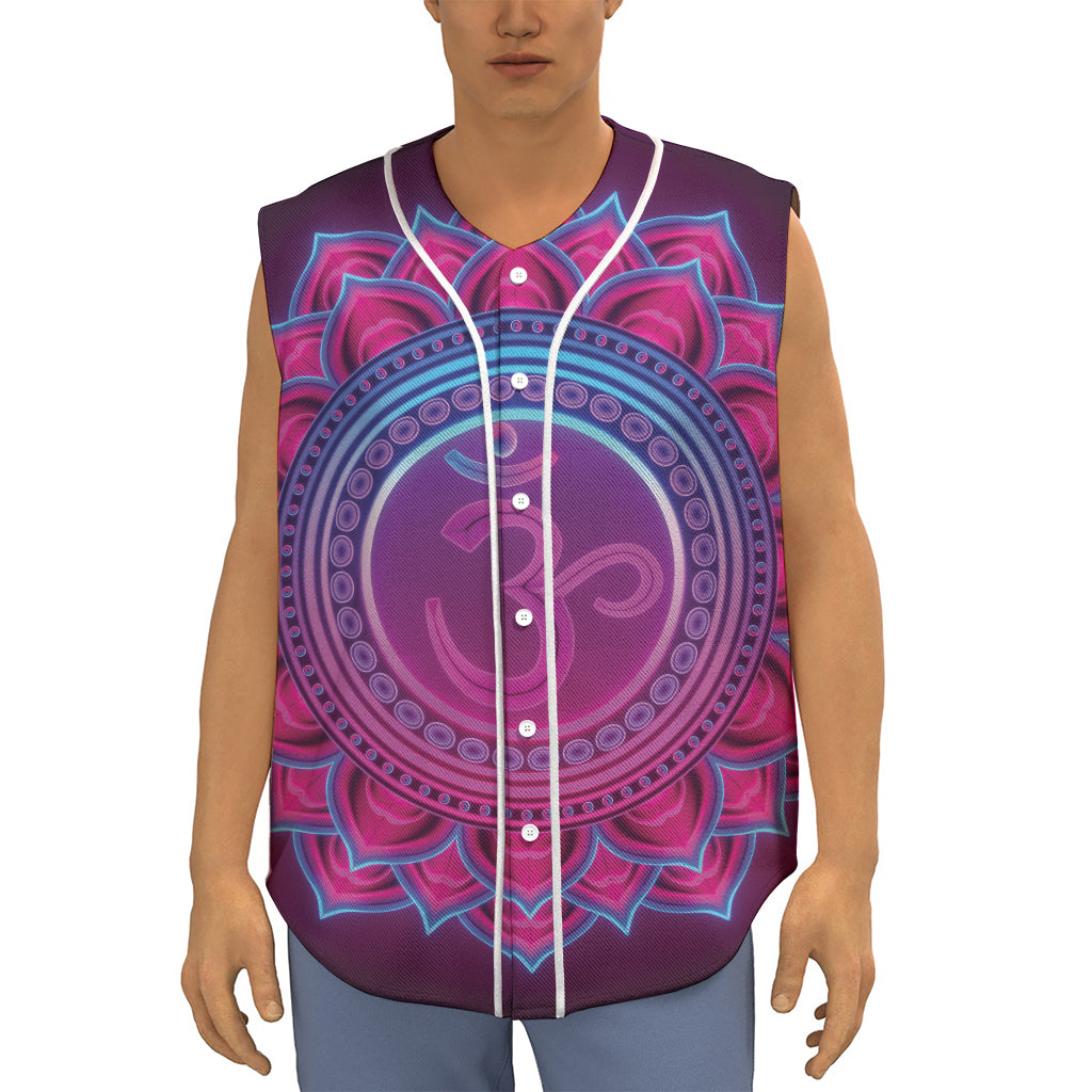 Purple And Teal Om Mandala Print Sleeveless Baseball Jersey