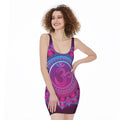Purple And Teal Om Mandala Print Sleeveless Bodycon Dress