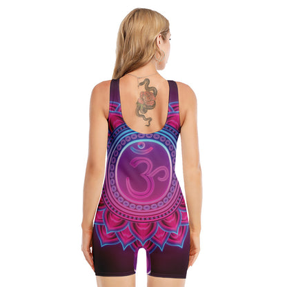 Purple And Teal Om Mandala Print Sleeveless One Piece Swimsuit