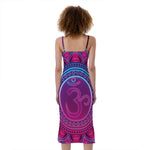 Purple And Teal Om Mandala Print Slim Fit Midi Cami Dress