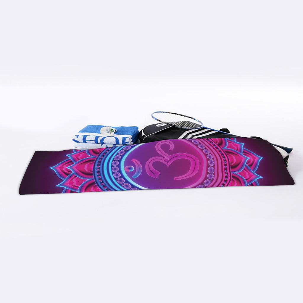 Purple And Teal Om Mandala Print Sports Towel