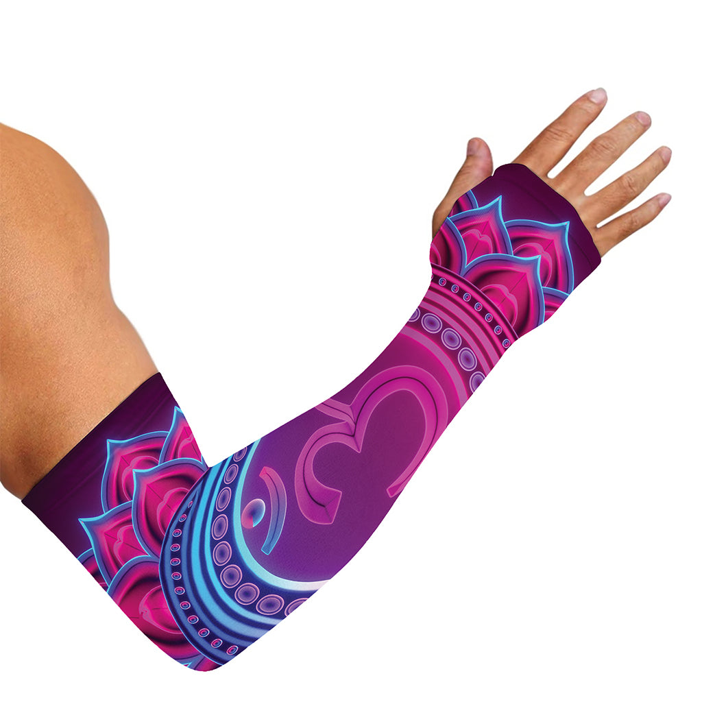 Purple And Teal Om Mandala Print Sun Protection Arm Sleeves