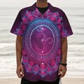 Purple And Teal Om Mandala Print Textured Short Sleeve Shirt