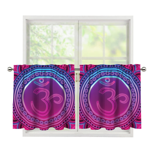 Purple And Teal Om Mandala Print Tier Curtains